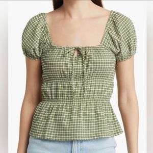 Madewell Green Checkered Peplum Top